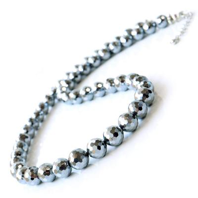 [GOLD STONE] Genuine Terahertz Ore Necklace, Mirror Cut, 8mm, 40cm, High Purity (99.999%), Sparkling Like a Mirror Ball