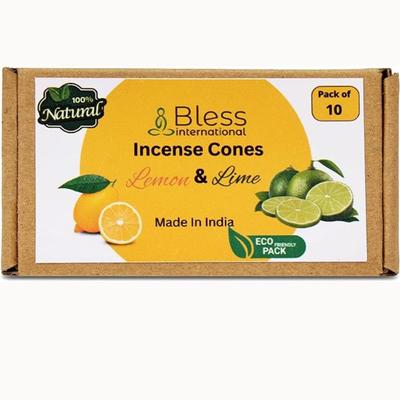 BLESS INTERNATIONAL Lemon and Lime 100%-Natural-Incense-Cones Handmade-Hand-Dipped Organic-Chemicals-Free for-Purification-Relaxation-Positivity