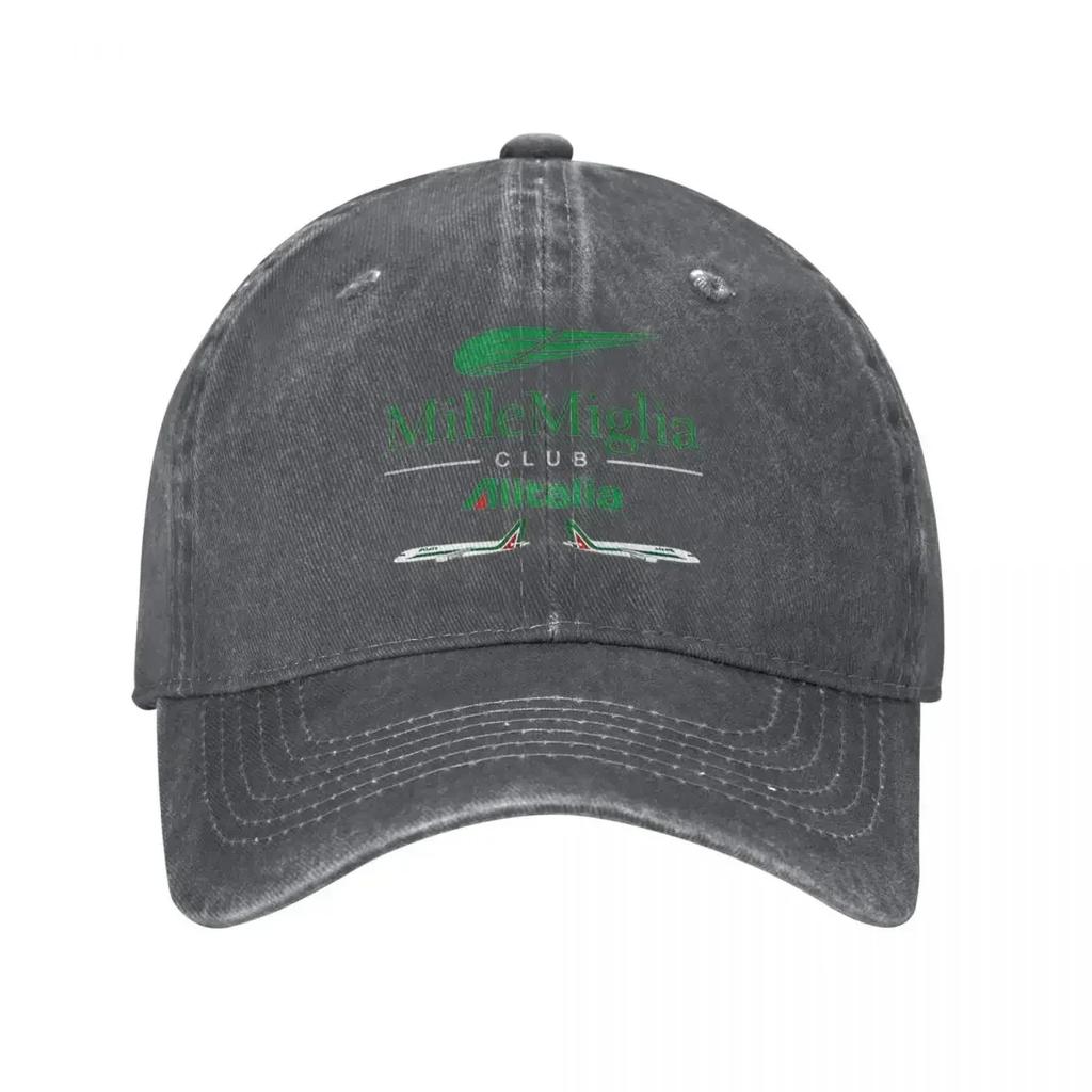 Berretto da Baseball Unisex Alitalia Mille Miglia in Denim Usurato Lavato Cappello Classico per Attività all'Aperto Vestibilità Regolabile Cappello Snapback