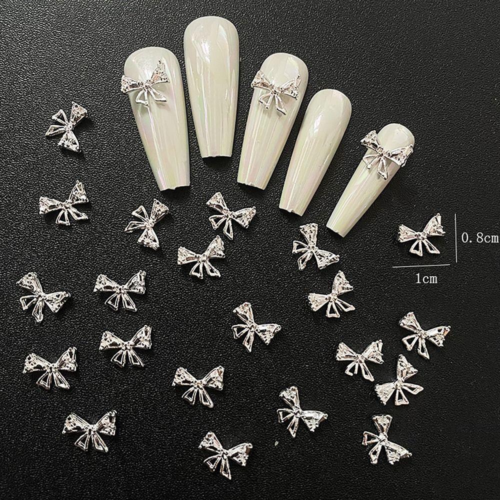 10PCS Bow Nail Jewelry French Style Nail Art Rhinestone Luxurious 3D Nail Art  Women Beauty