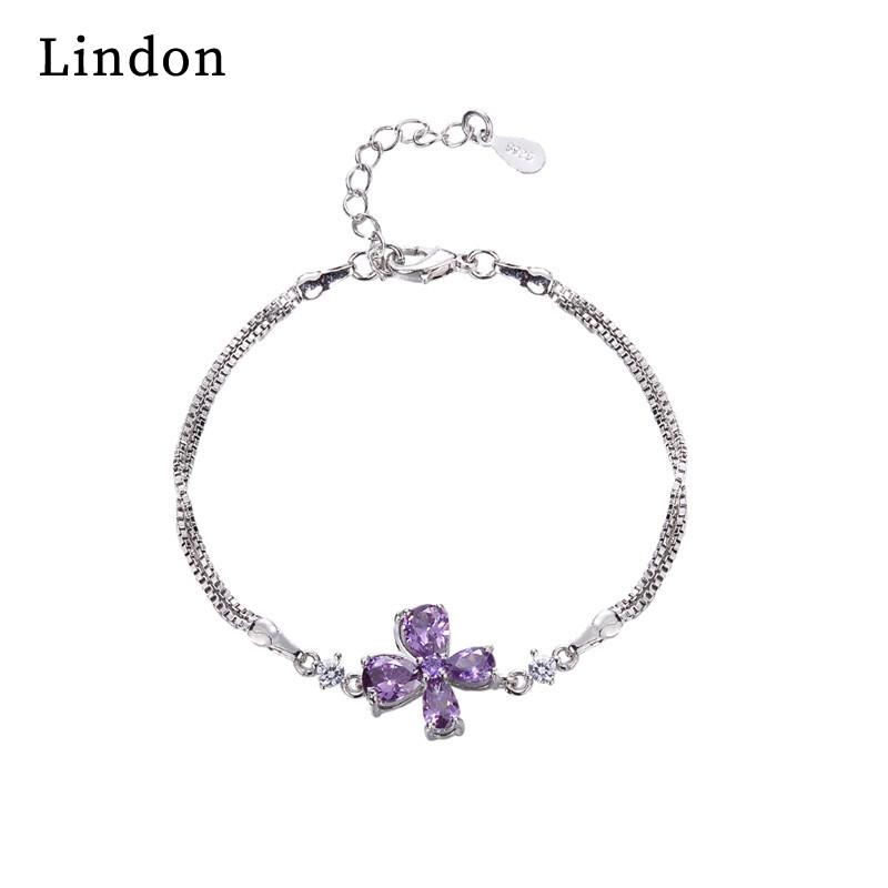 

Линдон циркон браслет ювелирные изделия геометрические бусины браслеты-цепочки модный тонкий свадебный подарок для подруги женщин фиолетовый