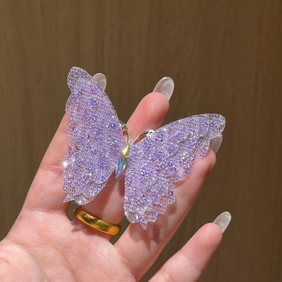 Hair Clip Rhinestones Inlaid Gradient Mesh Yarn 3D Butterfly Decor Side Bang Hair Pin Fairy Girl Hair Accessories