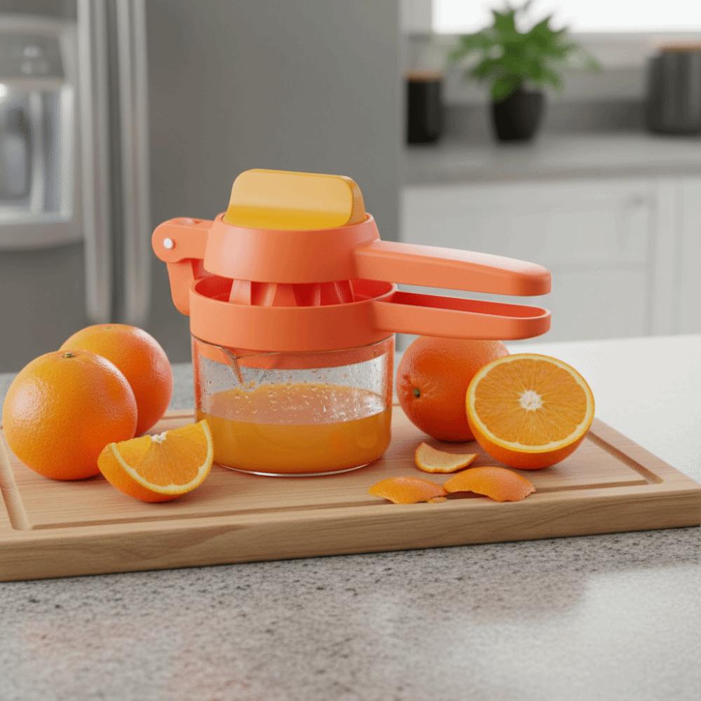 Hand-operated Rotary Manual Lemon Juicer Labor Saving with Juice Storage Cup Orange Squeezer Plastic V-shaped Guide Nozzle