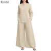 ZANZEA Women Long Sleeve Blouse and Pants Casual Two Piece Suit Sets