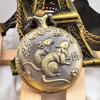 Antique Retro Bronze 12 Animal Quartz Round Case Pocket Watch Necklace with Pendant Chain No Waterproof Holiday Gift