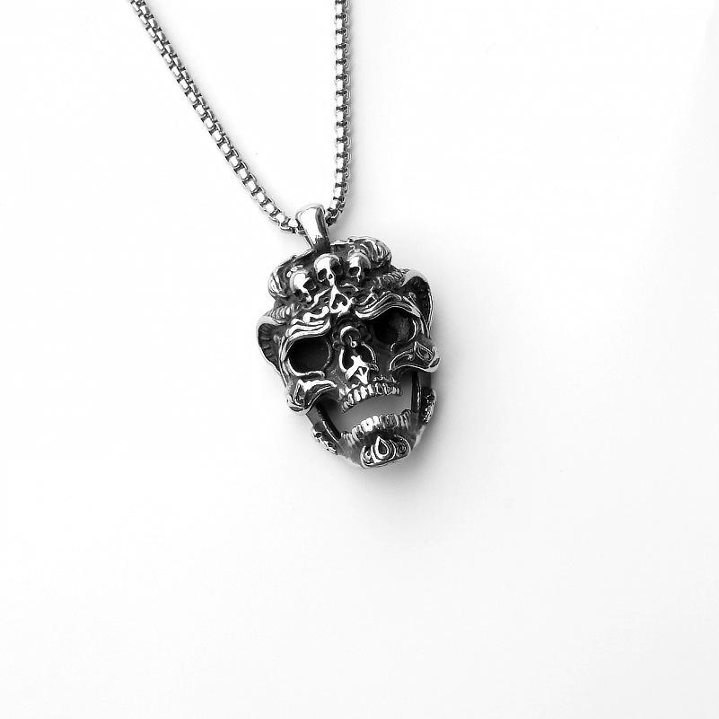 2024 Retro Skull Titanium Steel Pendant Necklace for Men - European American Style Half Face Stainless Steel Jewelry