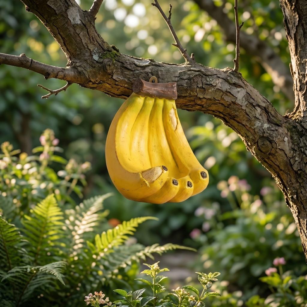 Banana Peel Bird Feeder Outdoor Decorative Resin Hanging Fruit Shaped Feeder for Garden Patio Backyard Wildlife Feeding