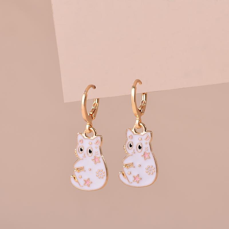 Colorful Aesthetic Animal Cat Rabbit Koi Dragon Earrings For Women Girls Enameled Delicate Gold Color Hoop Earrings Jewelry Gift