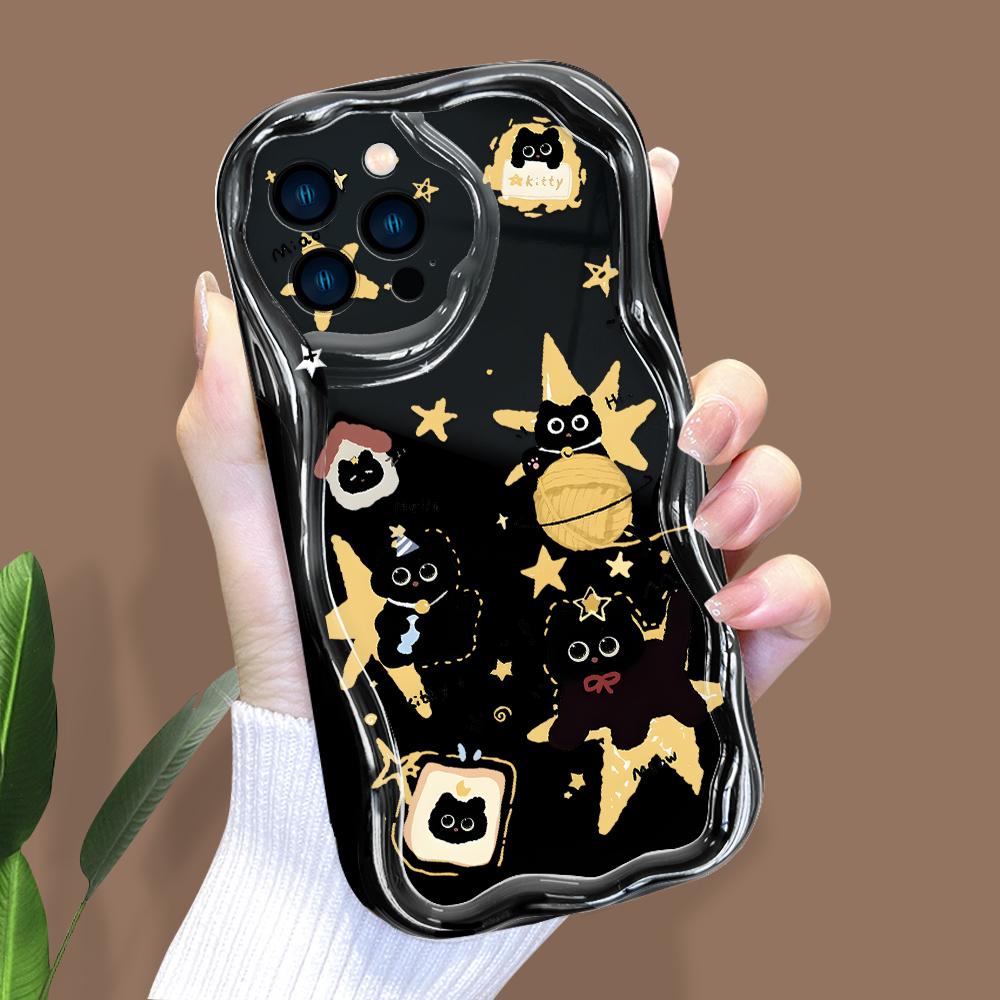 Cartoon Pattern Cream Texture Casing Wavy Edge Soft Silicone Cover Phone Case for IPhone Samsung Huawei Honor Xiaomi Redmi Infinix Tecno