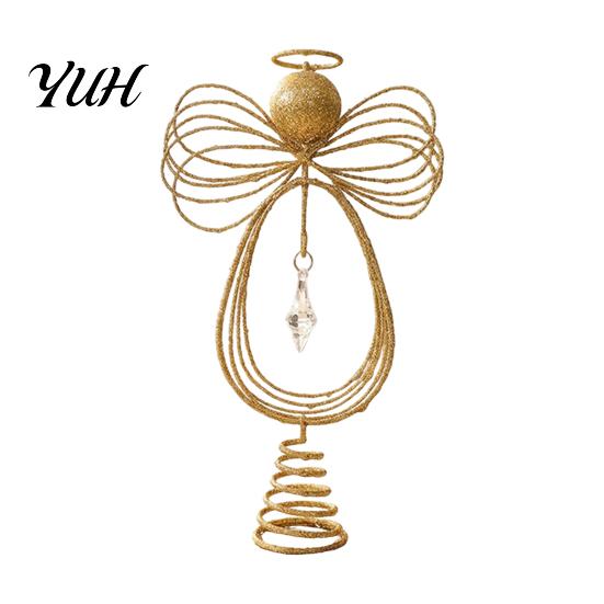 Metal Wire Angel Figurine Christmas Tree Topper, Gold Glitter Crown Elegant Room Display Ornament for Holiday Home Decor And Seasonal Indoor