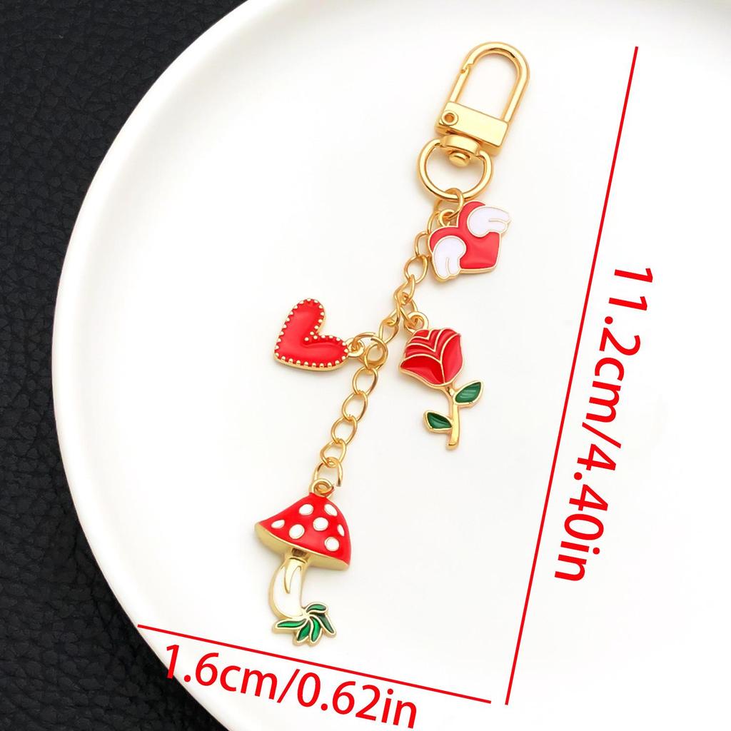 Europäisch-Amerikanischer Stil Roter Pilz Herz Tropföl Schlüsselanhänger Anhänger