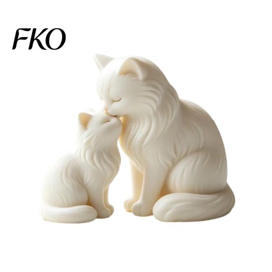 Desktop Cat Ornament Cute Figurine, Mother And Kitten 3D Printed Sculpture, Collectible Figurine Decoration Statue for Indoor, Office, Table, белый