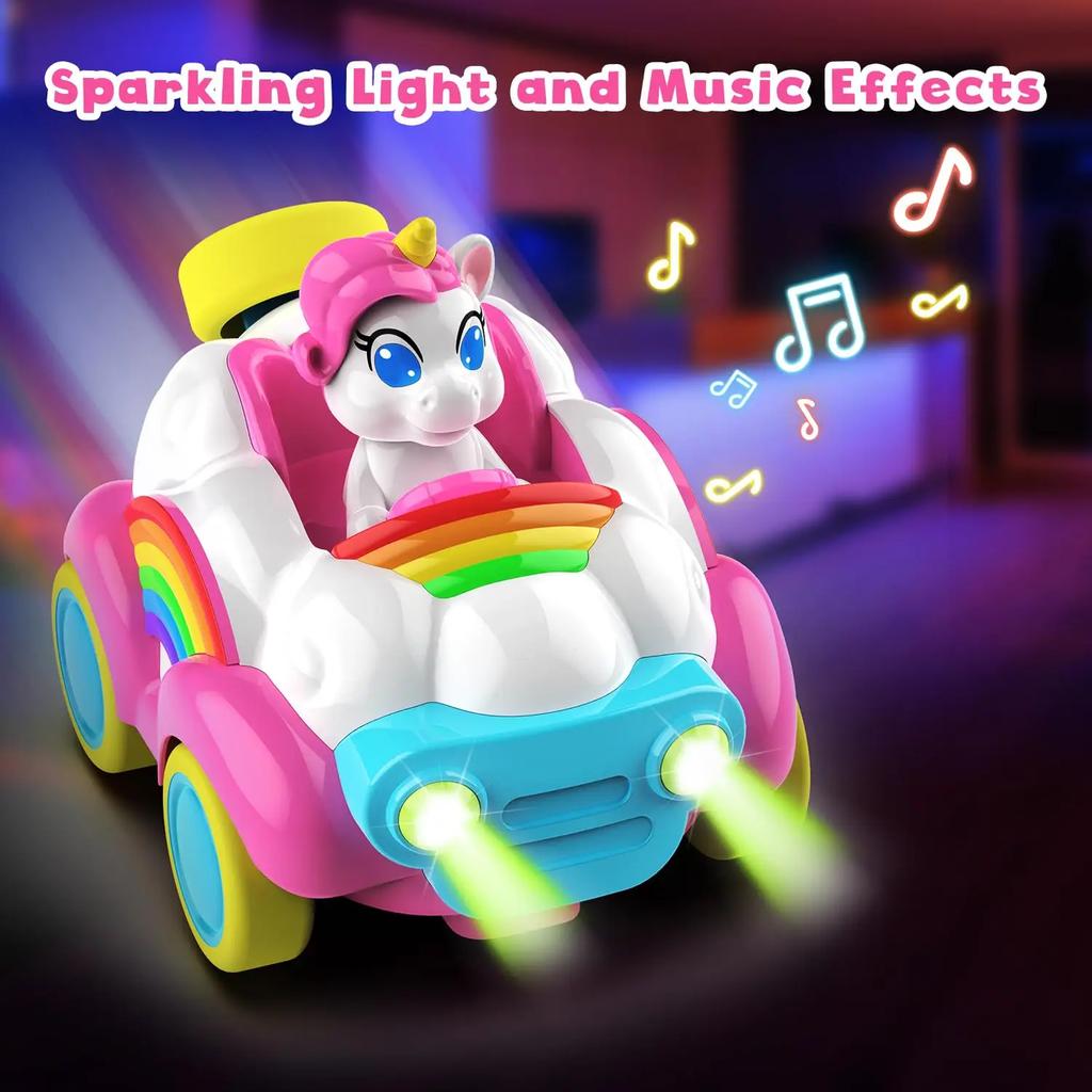 2pcs Remote Control Cars 2.4Ghz RC Cars Kids Unicorn Car Toys With Colored Lights, Music And Sound For Ages 2-6 Toddler