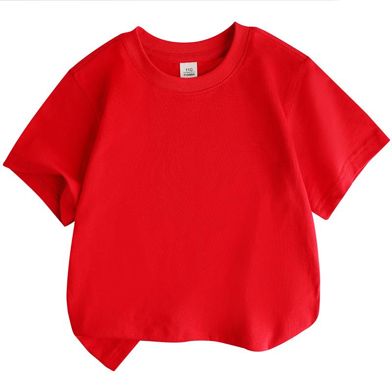2025 New Kids' Solid Color Cotton Korean Style Loose Round Neck Sweat-Absorbent DIY Summer Short Sleeve T-Shirt