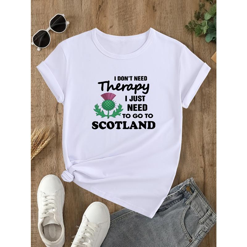 Casual Loose Short-Sleeve Summer T-Shirt with a Scotland Letter Print Design