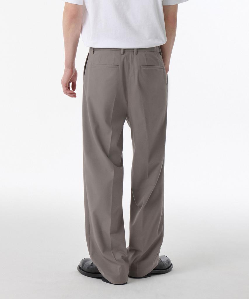 MUSINSA STANDARD Whipcord One-Pleat Wide Hidden Elastic Waist Slacks [Grayish Beige]