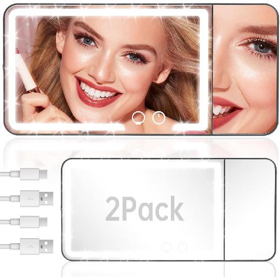 Car Sun Visor Vanity Mirror,60 LEDs Light &3 Light Mode,USB Rechargeable Sun Visor Vanity Mirror Dimmable Touch Screen Cosmetic Makeup Mirror