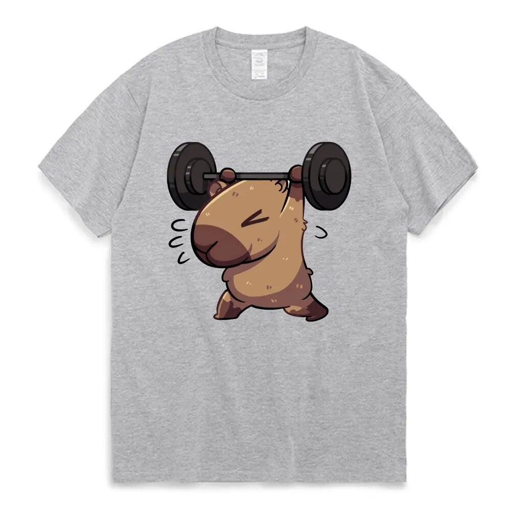 Gym Bro Capybara T Shirt Funny Cartoon Pattern Print T Shirt for Unisex Women Summer Fashion Pure Cotton Short Sleeve Tee Shirt