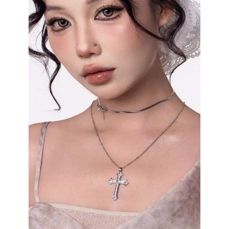 Ciyaveni Original Design Baroque Diamond Silver Cross Accessible Luxury Fashion Bows Easiest for Match Necklace