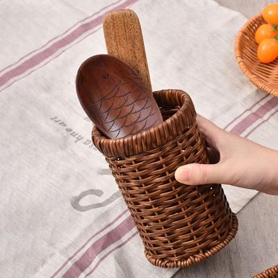 Rustikaler Stäbchenhalter aus geflochtenem Kunst rattan Küchenutensilien-Organizer Besteckaufbewahrungsbehälter für Küchenarbeitsplatte Esstisch Organisation