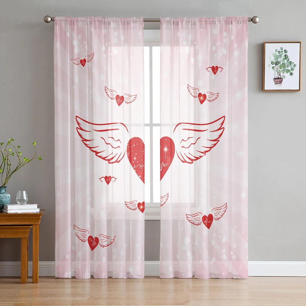 Love Pink Rose Butterfly Sheer Curtains for Bedroom Living Room Voile Window Curtains Tulle Curtains for Kids Room