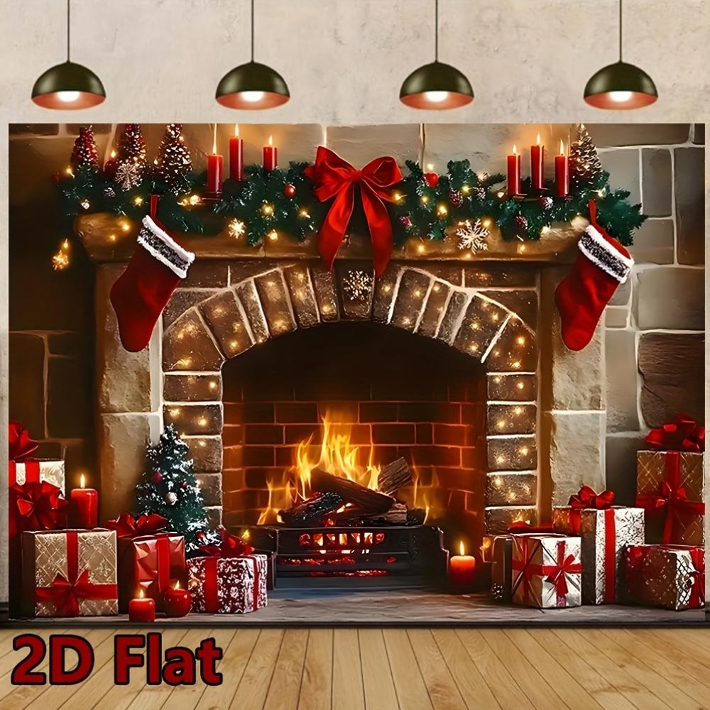 1Pcs Cozy Christmas Fireplace Party Decoration Background Holiday Backdrop Decorations For Photo Studio Photo Booth Party