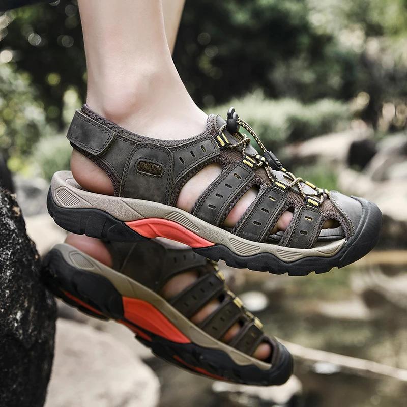 Fashion Men's Sandals, Soft, Genuine Leather Sandals, Outdoor Summer Shoes, Comfortable Beach Sandals