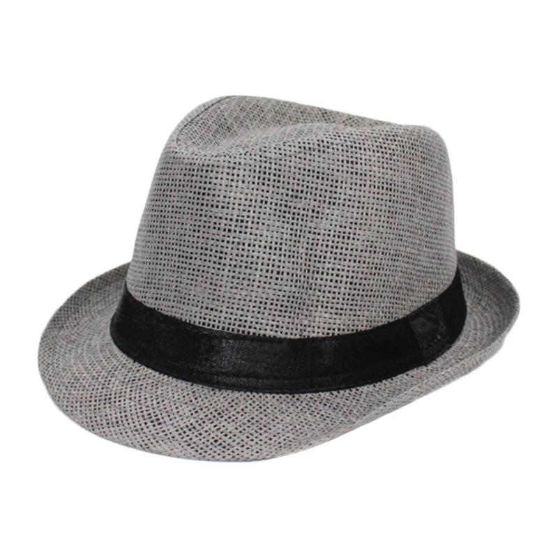 Frühling Sommer Eltern Kind Leinen Stroh Atmungsaktive Kappe Herren Reise Sonnenschutz Band Dekoration Sonnenschutz Jazz Hut Sonnenhut F58