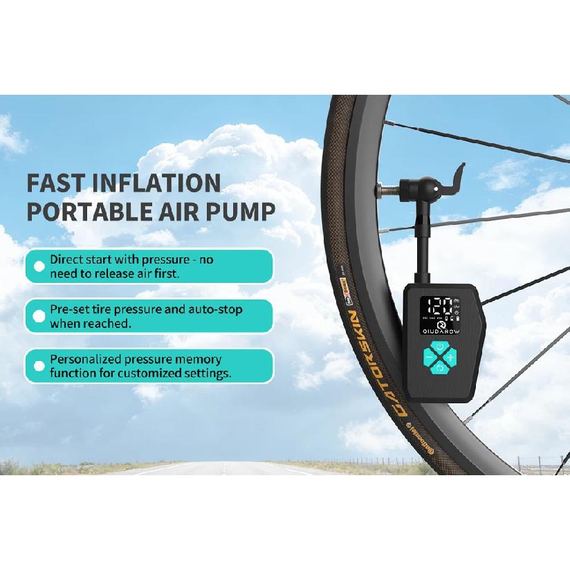 Portable 120PSI Wireless Air Pump Tire Inflator for MTB Road Bike with LED Screen Electric Air Pump Ftis Clik/Presta/Schrader