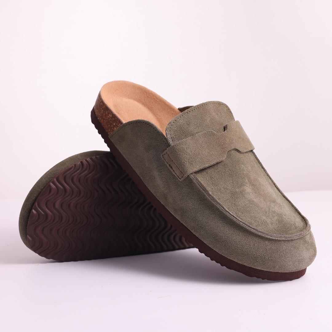 Kork-Wildleder Für Damenstil Klassischer Kork Litfun Neueste Für Rutschfeste Damen-Clogs Hausschuhe Mules Fußgewölbestütze Outdoor-Slipper 38 gray