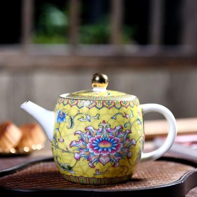 Enamel Painting Tea Pot Porcelain TeaPot Home Ceramic Chinese Tea Set Chinese Color Painting Hotel Restaurant Kettle About 300ML