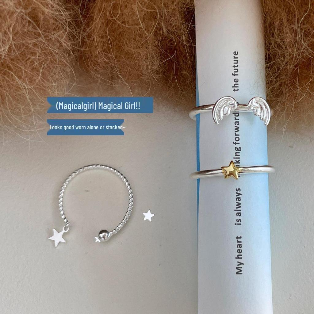 Süßer Engelsflügel Stern Ring: Stilvoller zu öffnender Indexfingerring für Damen
