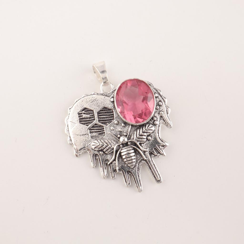 Pink Tourmaline Gemstone 925 Sterling Silver Jewelry Pendant 1.49" Gift For Wife CP-28-16
