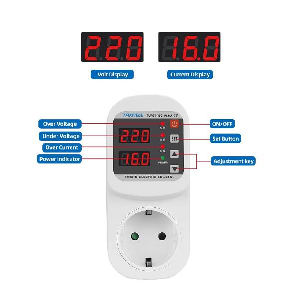 Automatic Voltage Current Protector Socket AC 220V 110V Adjustable 16A Power Surge Protector EU Plug Socket Safe Protect