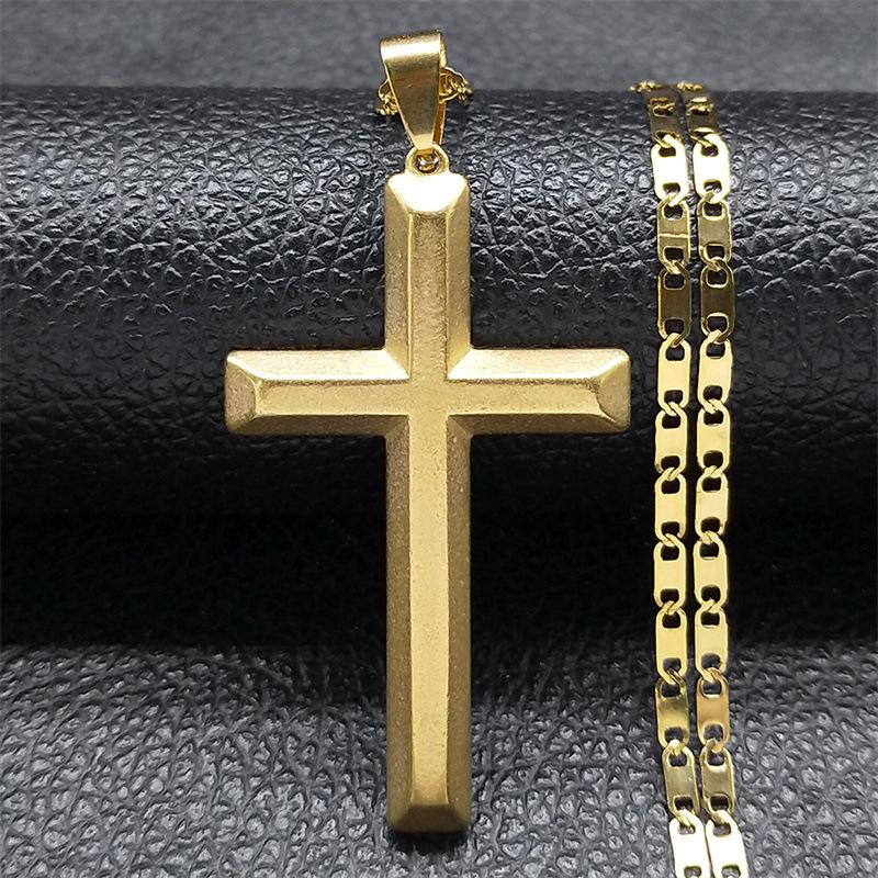 Stainless Steel Large Cross Necklace Hip Hop Gold Plated Necklace Birthday Gift золотой