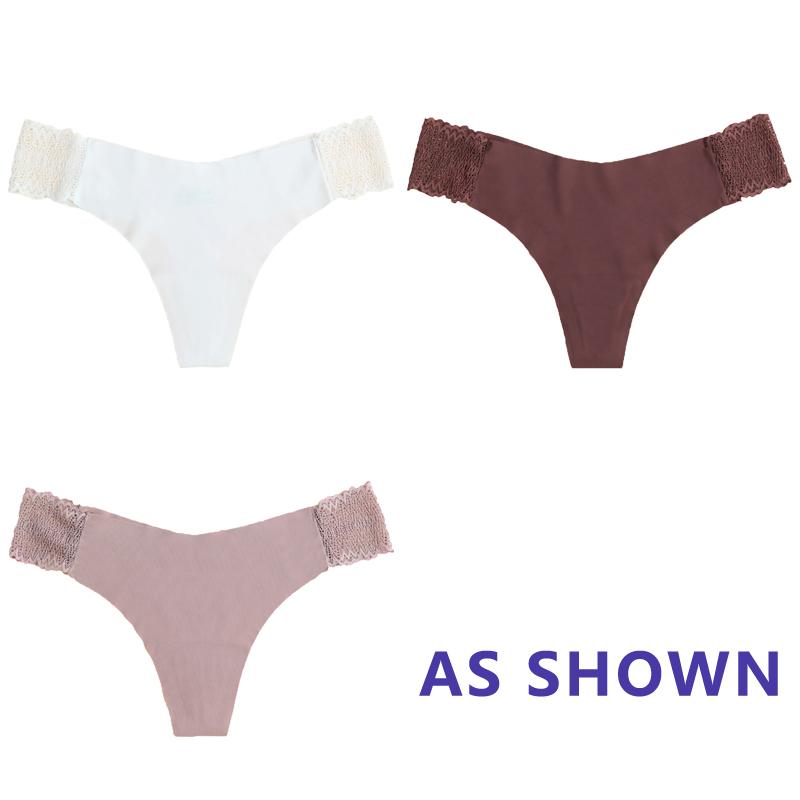 Sexy Ice Silk Panties Low-waist Traceless G-String Thong Lingerie Ladies Large-sized Breathable Lace Underpants