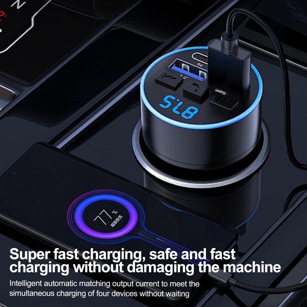 Car FM Transmitter Handsfree Car AUX Radio Modulator MP3 Player with Volt display 66W Dual PD Type-C USB Super Fast Charge
