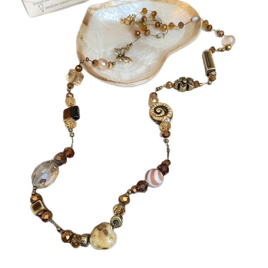 Butterfly Flower Ceramic Love Artificial Crystal Necklace High-end Autumn and Winter Sweater Chain Women's Retro Niche Jewelry