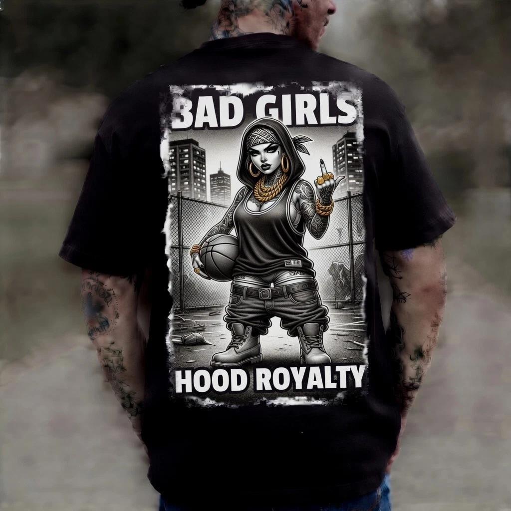 Bad Girls Hood Royalty Black Graphic T-Shirt Street Tattoo Edgy Tee S