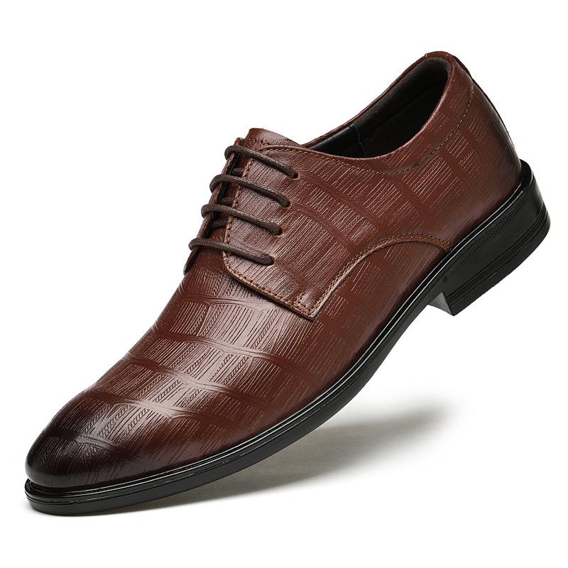 Men s British Leather Casual Embossed Shoes - Breathable Autumn Youth Business Style Size 38 коричневый