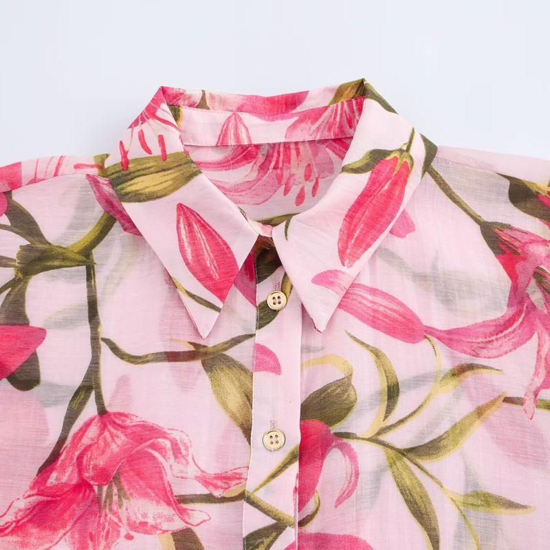 Kaslead New Arrival Women's Fashion Style Stylish Simple and Versatile Flower Print Shirt 5029055