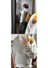 2025 American Style Grey & White Striped Hoodie Cardigan - Loose Fit, Lazy Design