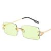 Xaybzc Blue Rectangular Sunglasses Rimless Men Metal Fashion Square Sun Glasses For Women Gradient Lens Frameless  Uv400