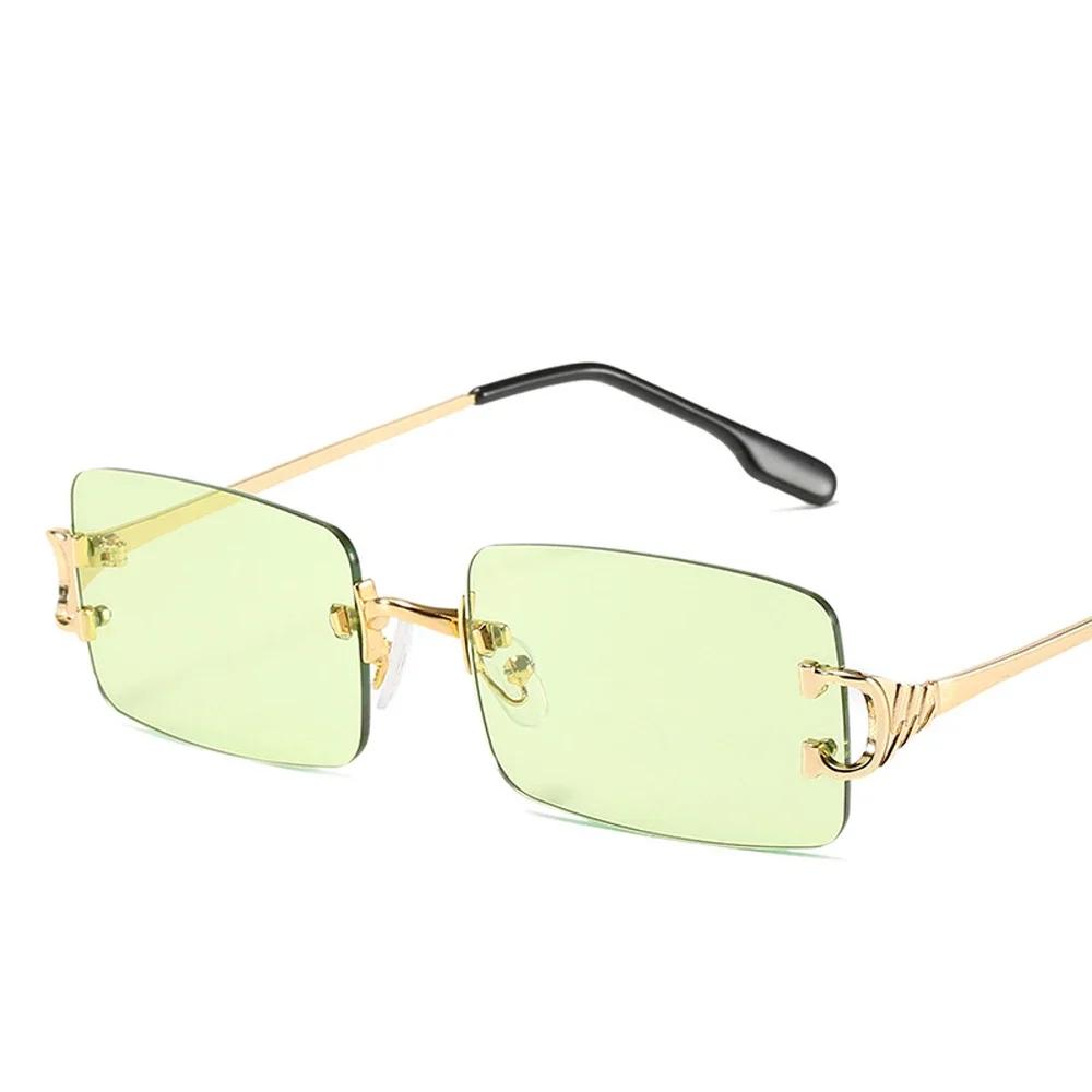 Xaybzc Blue Rectangular Sunglasses Rimless Men Metal Fashion Square Sun Glasses For Women Gradient Lens Frameless  Uv400