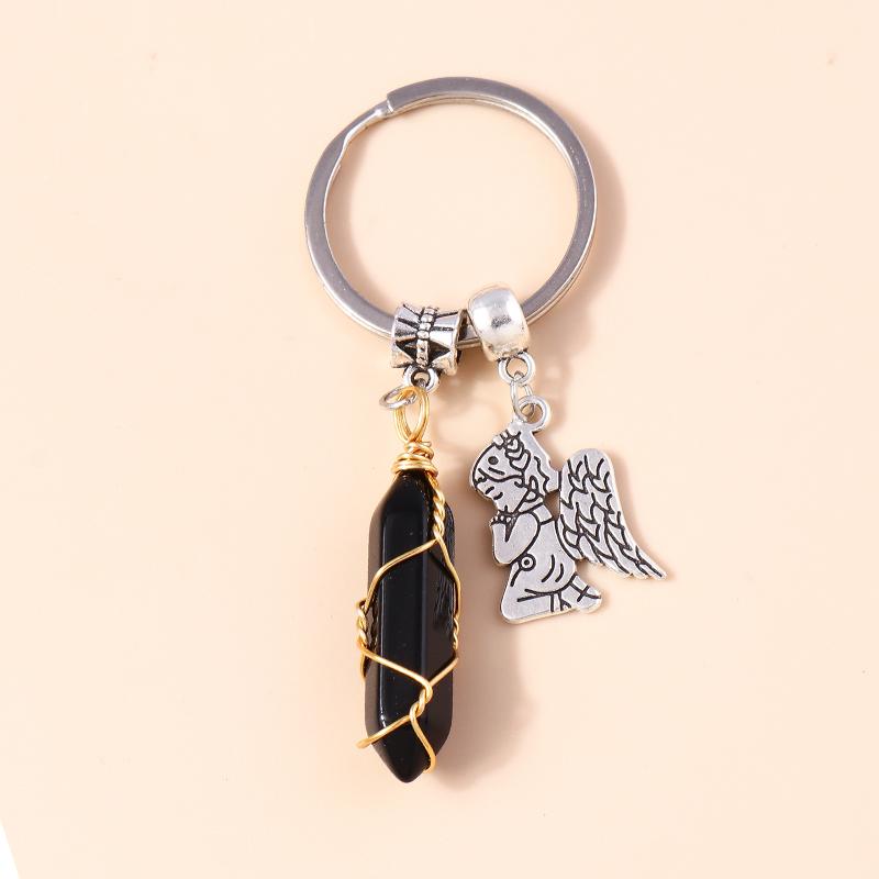 Natural Turquoise Stone Keychain Antique Silve Metal Keyrings Quartz Crystal Key Chains Gift DIY Handbag Jewelry Accessories
