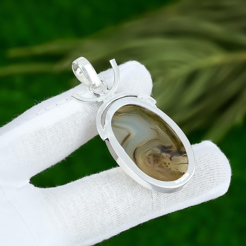 Oval Natural Montana Agate 925 Sterling Silver Daughter Birthday Unique Pendant