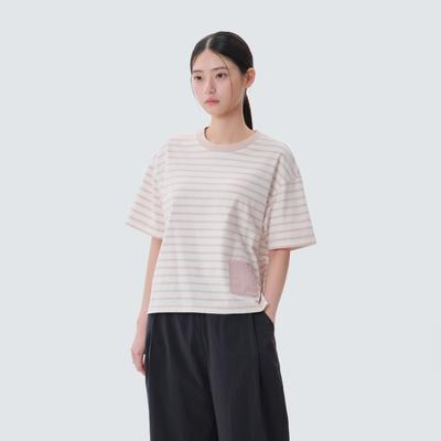 Cotton Women's Stripe Semi-Cropped Short-Sleeve T-shirt Light Pink (S25MWFTS69)