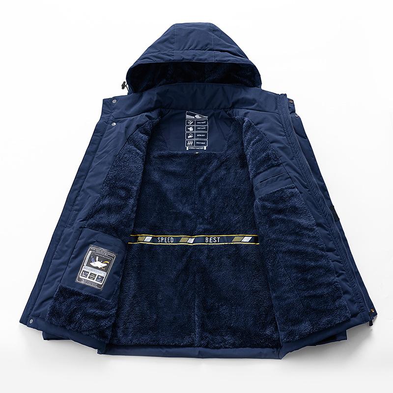 Winter Velvet Thickened Outdoor Waterproof and Windproof Tooling Jacket Thermal Hooded Cotton Jacket Jacket