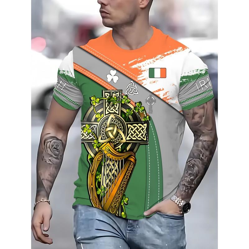 3D Printed Irish Flag T Shirt For Men St. Patrick's Day Clover Graphic T-Shirts Fashion Casual Women Loose Round Neck Tops Tees