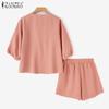 ZANZEA Lässiges Zweiteiler-Set aus Bluse und Shorts für den Sommer für Damen